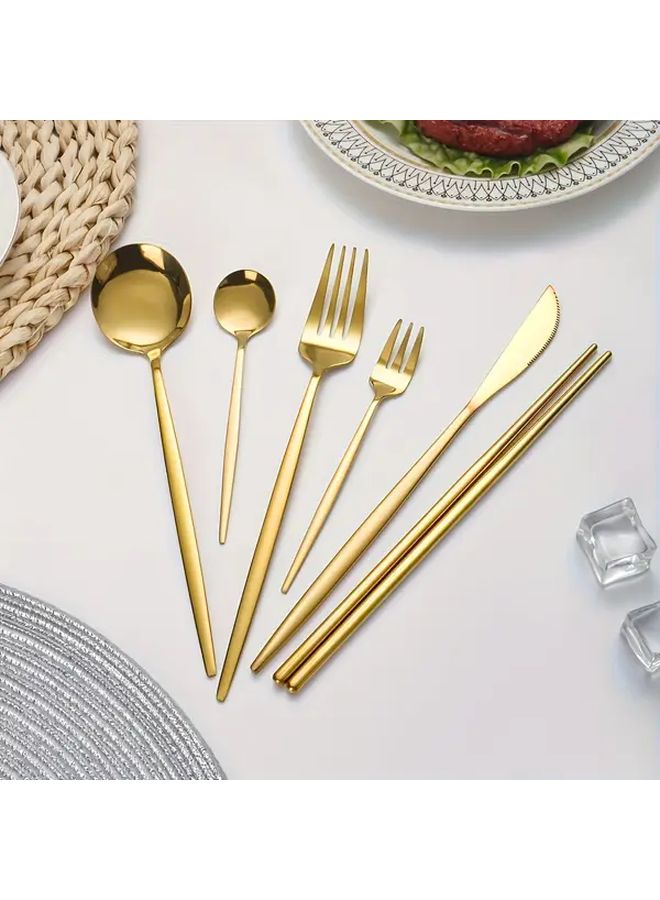 36 Piece Stainless Steel Tableware Set Golden Black Knife Fork Spoon Chopsticks - Image 4